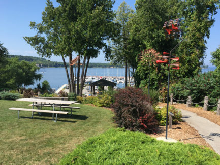Park walkway with beautiful apartments
