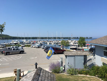 Overlooking parking lot and boat dock