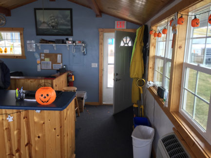 Front desk window side with back door