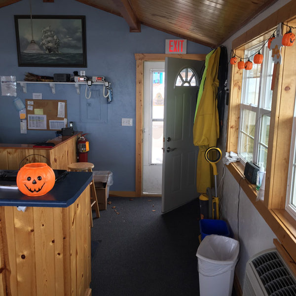 Front desk window side with back door